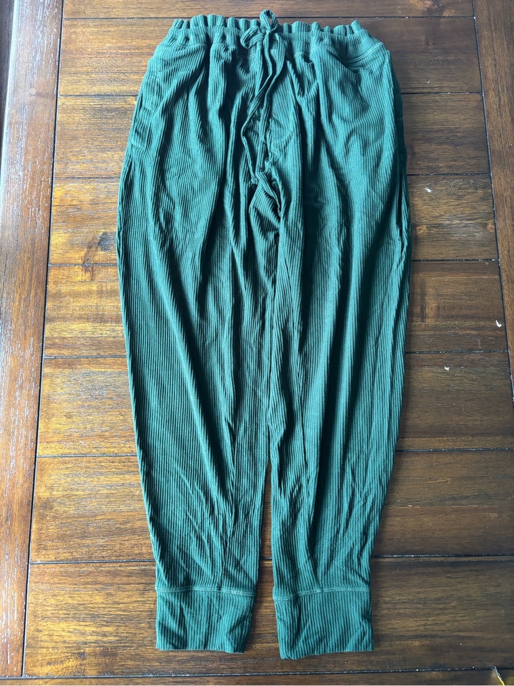 Men's Green Ribbed Jogger Pants - Casual Drawstring Waist